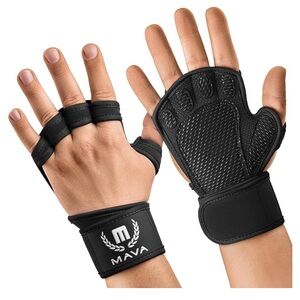 MAVA Unisex Open Gym Padded Wrist Support Strong Grip Fingerless Workout Gloves